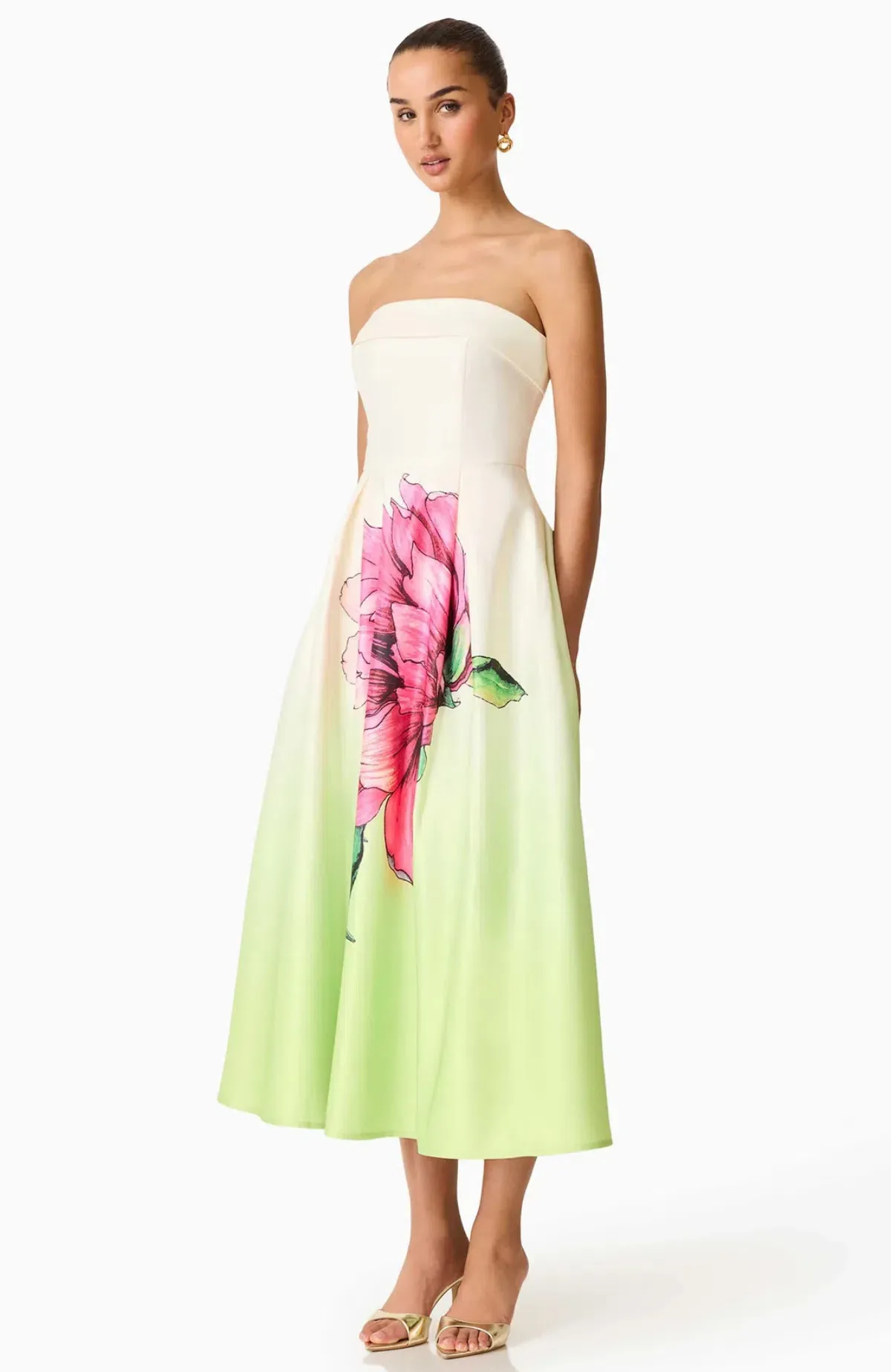 Elliatt Elisia Strapless Gown Green & Pink Floral AU 8 / S - Image 2