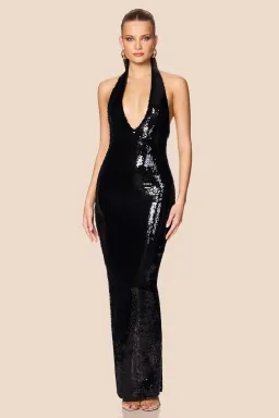 Nookie Siren Maxi Gown in Black Sequin Size L / AU 12 for rent on The Volte - image 1
