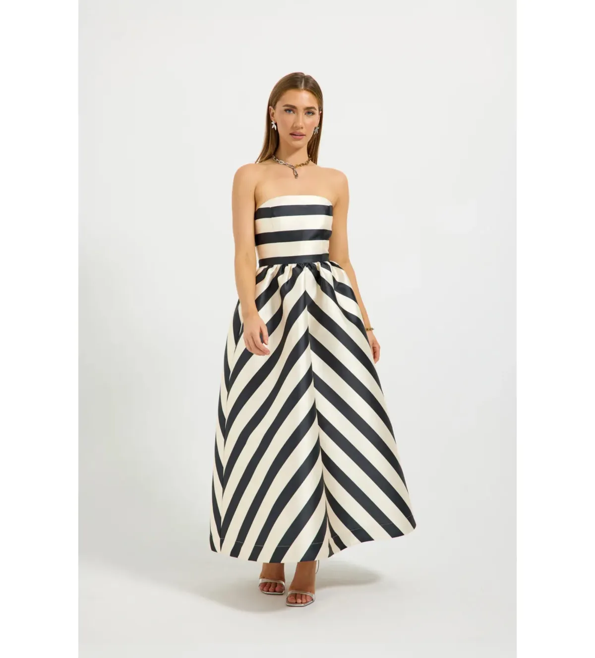 Pasduchas Valerie Strapless Midi Dress in Black/Cream Size AU8 - Image 1