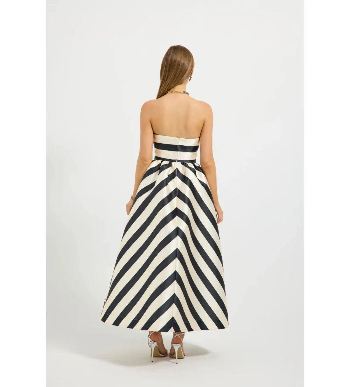 Pasduchas Valerie Strapless Midi Dress in Black/Cream Size AU10 - Image 3