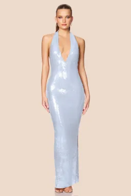 Nookie Siren Maxi Gown in Baby Blue Sequin Size L / AU 12 for rent on The Volte - image 1