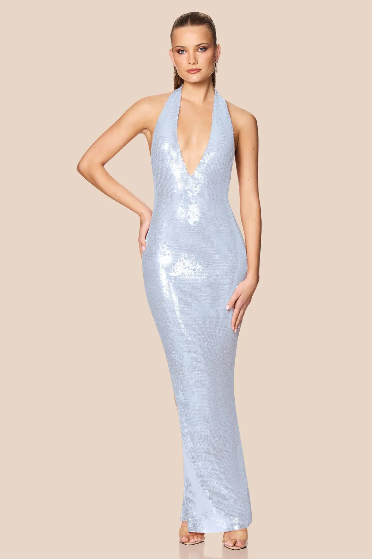 Nookie Siren Maxi Gown in Baby Blue Sequin Size L / AU 12 - Image 4