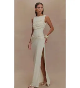 Meshki Henley Backless Slinky Drape Maxi Dress Ivory Size 6 for rent on The Volte - image 3