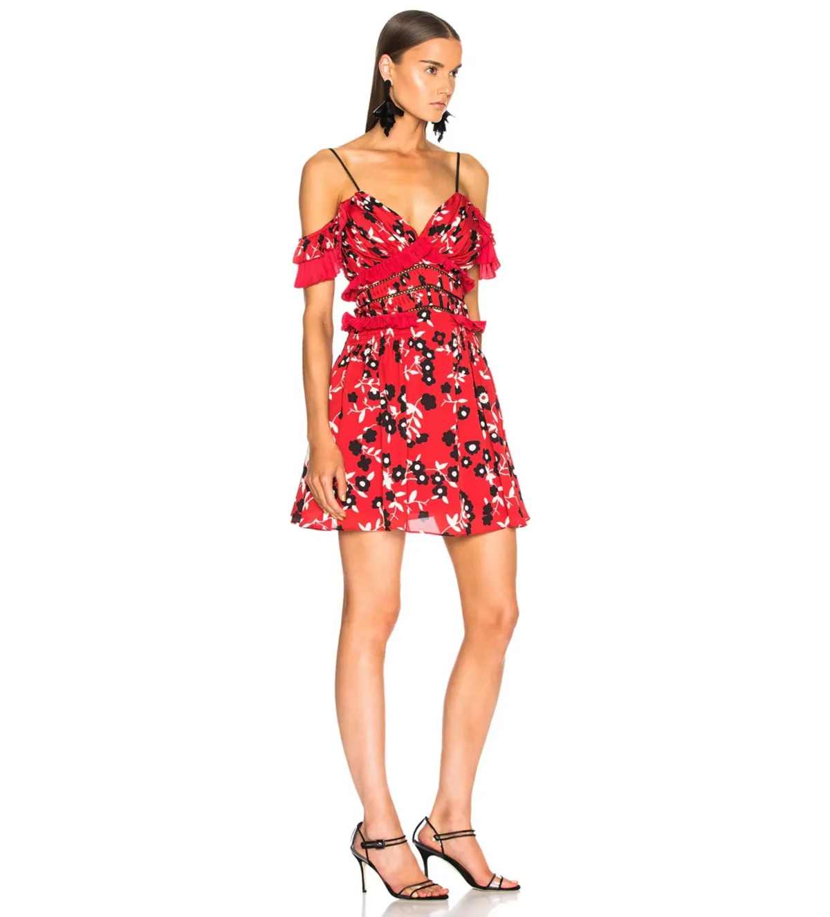 Self Portrait Cold Shoulder Floral Mini Dress Red Size 8 - Image 3