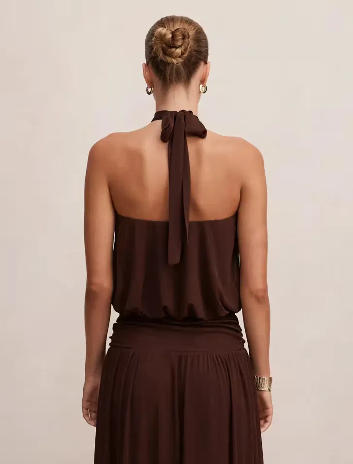 Forever New Layne Bubble Waist Halter Top and Layne Gathered Basque Maxi Skirt Brown Size 8 - Image 3