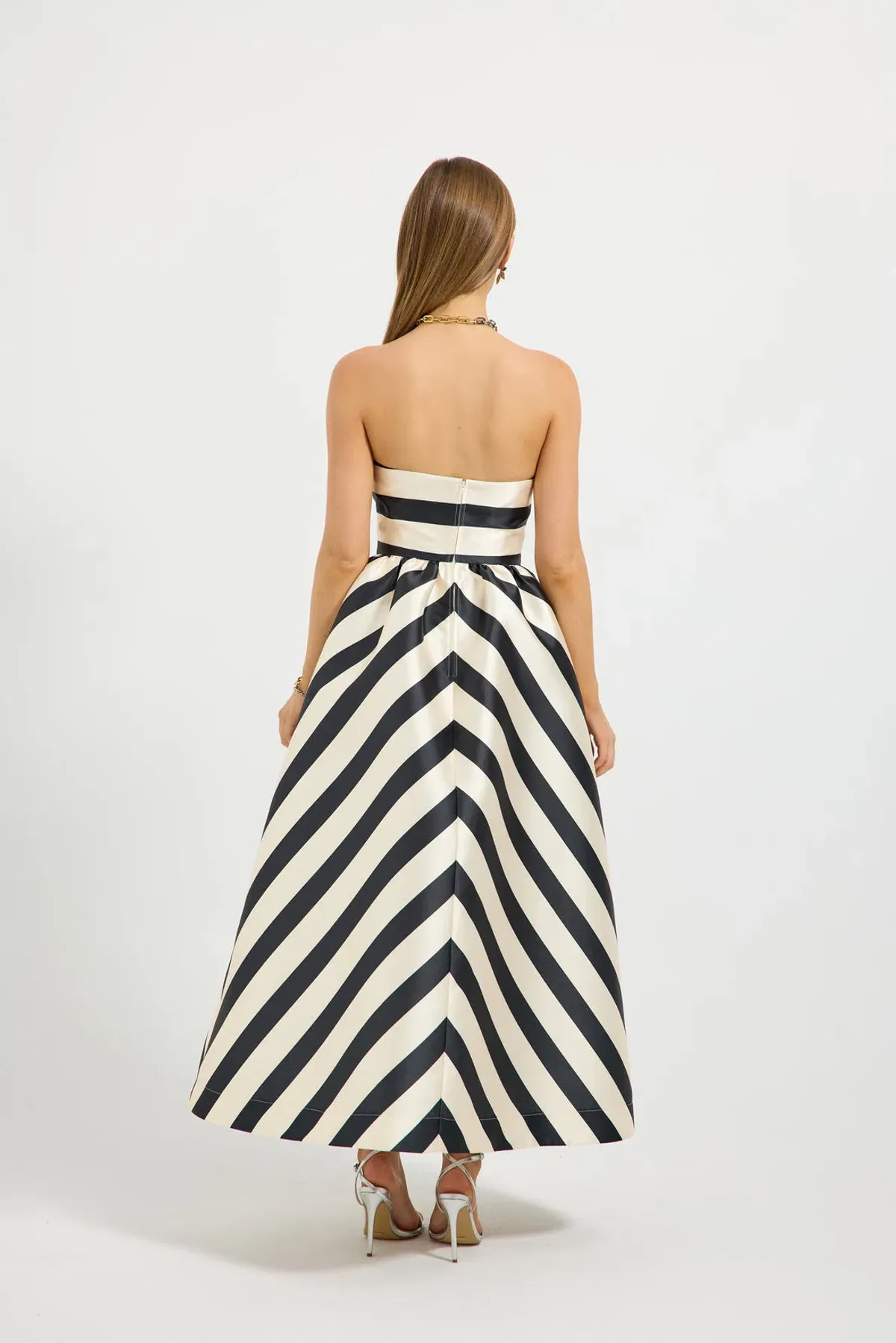 Pasduchas Valerie Strapless Midi Dress in Black/Cream Size AU 10 - Image 3