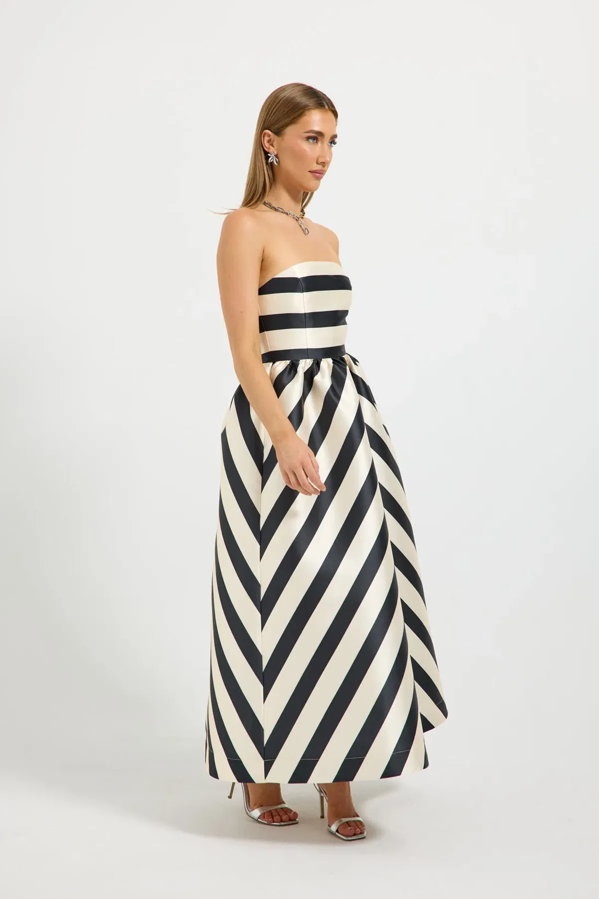Pasduchas Valerie Strapless Midi Dress in Black/Cream Size AU 8 - Image 2
