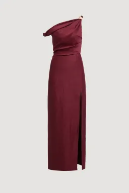 ❤️ AJE Bridgette Midi Dress – Plum Red / Burgundy – Size 10 Satin Formal Gown ❤️ for rent on The Volte - image 5