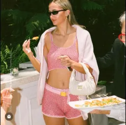 Asta resort pink sparkly knit top and short set  for rent on The Volte - image 1