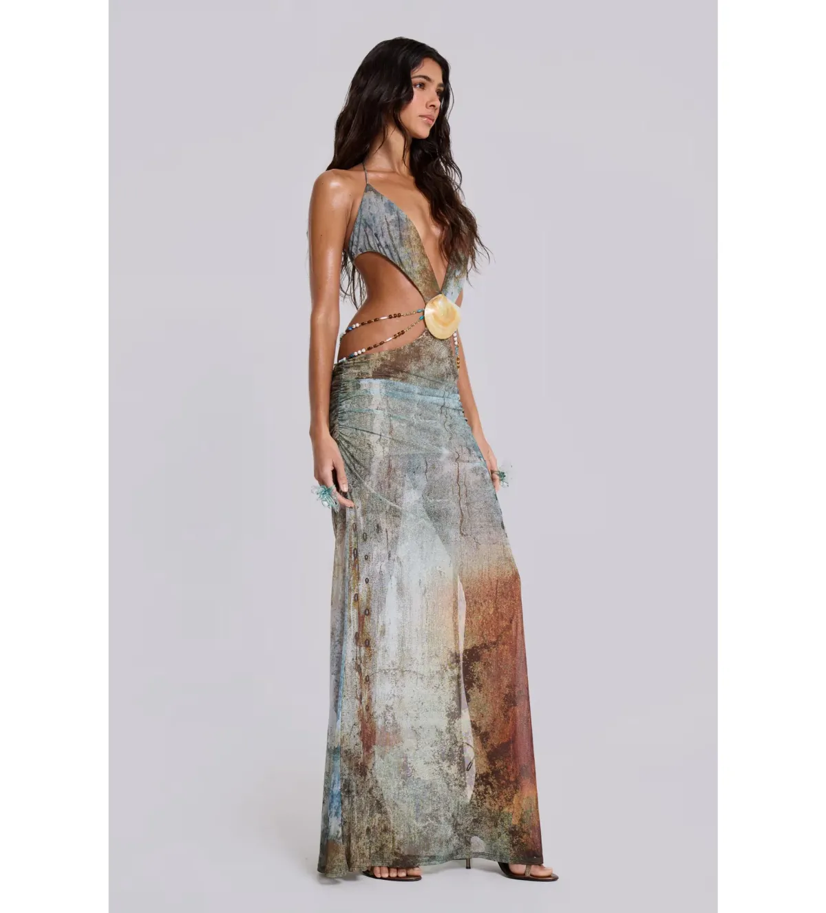 Jaded London Vida Backless Maxi Dress With Shell Trim in Marine Size 8 - Image 3