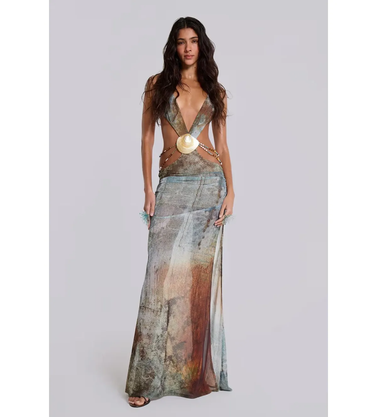Jaded London Vida Backless Maxi Dress With Shell Trim in Marine Size 8 - Image 1