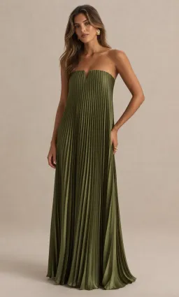 Bergamot | Olive Satin Sweetheart Maxi Dress  for rent on The Volte - image 1