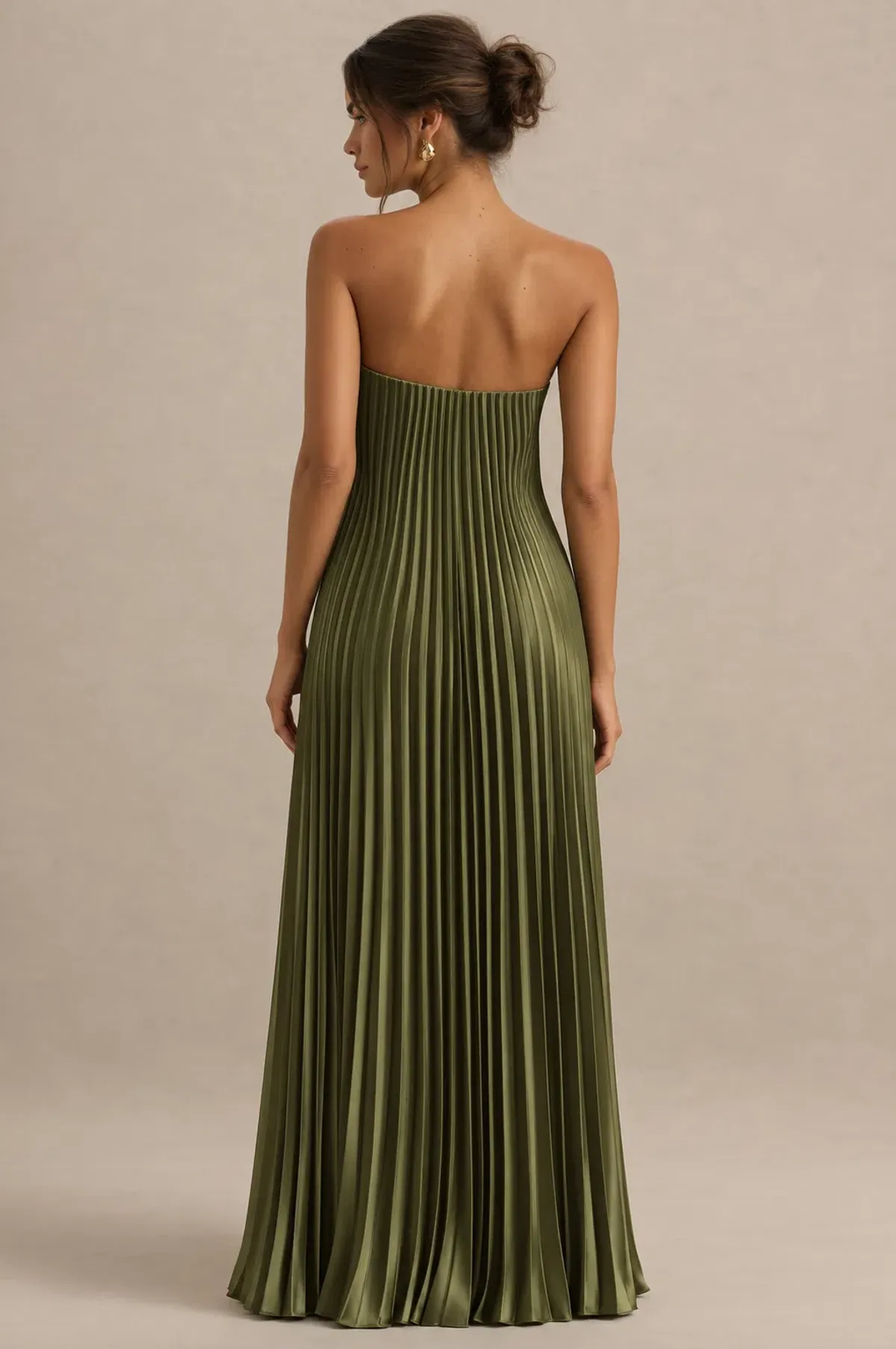 Bergamot | Olive Satin Sweetheart Maxi Dress  - Image 2