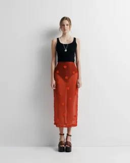 Romy Sadie sheer red beaded skirt size S for rent on The Volte - image 1