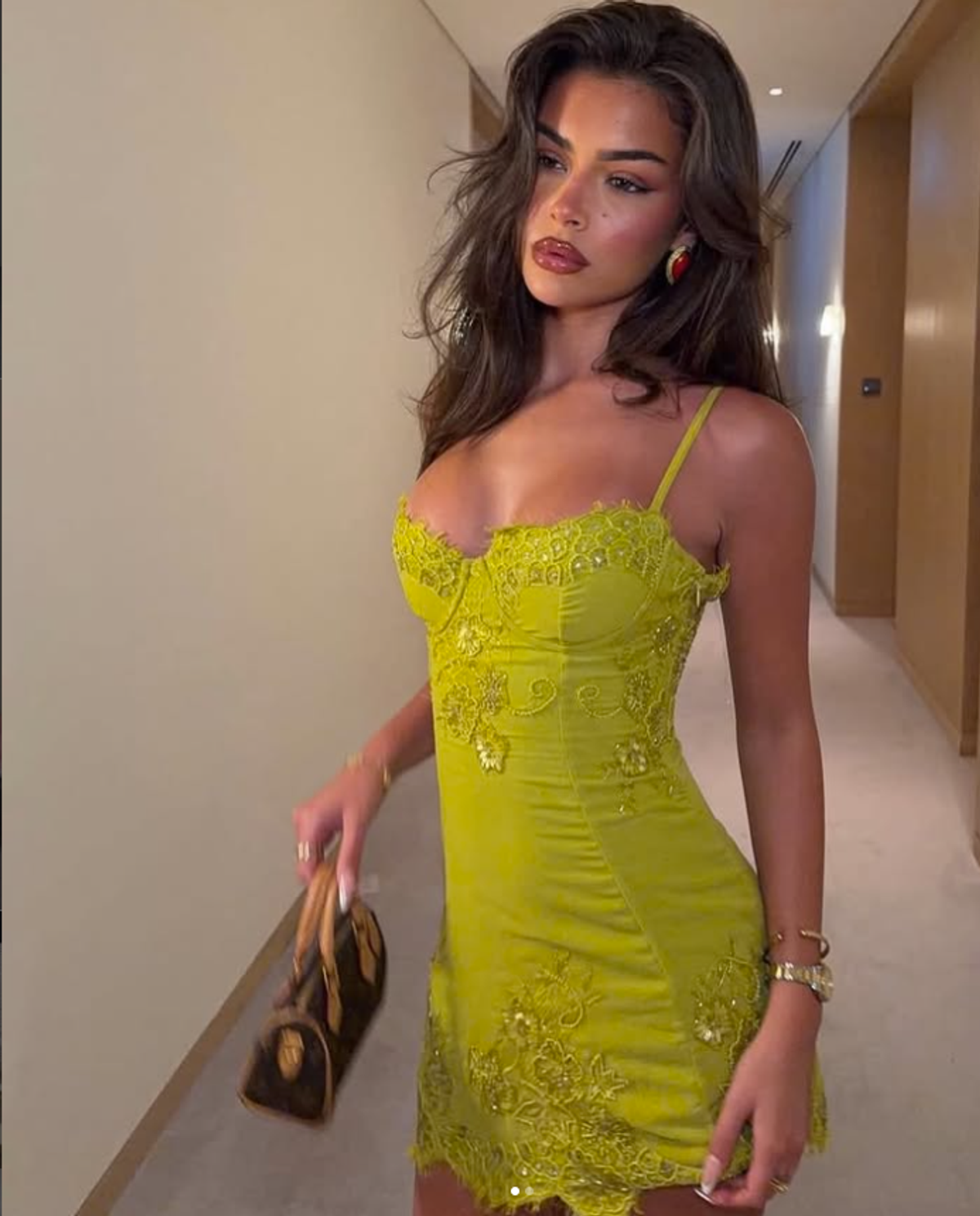 HOUSE OF CB Chartreuse Custom Hand Beaded Embellished Mini Dress Size XS - Image 1