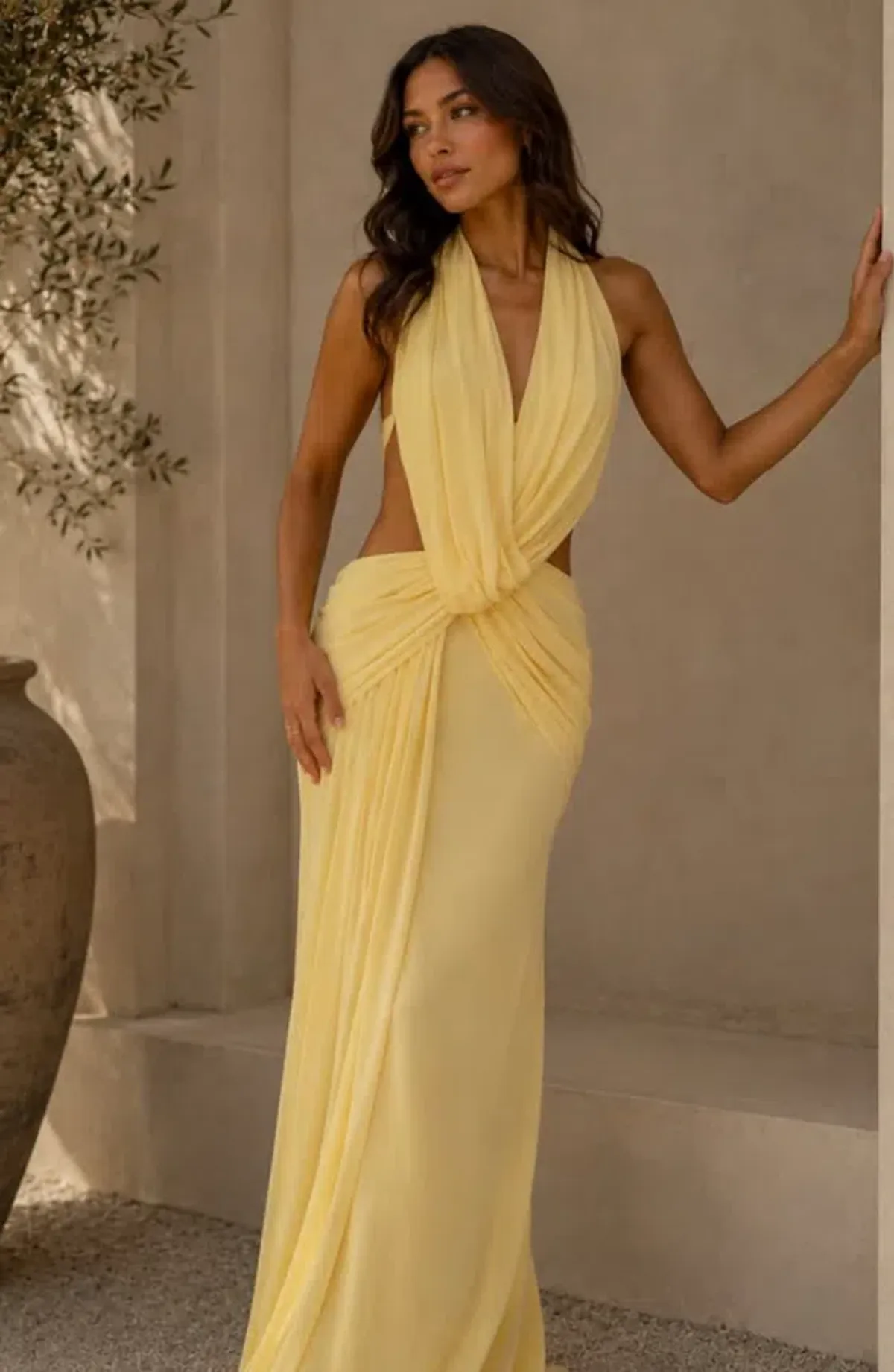 BEC & BRIDGE CHARLIZE HALTER MAXI DRESS LEMON CREAM Size 6 - Image 1
