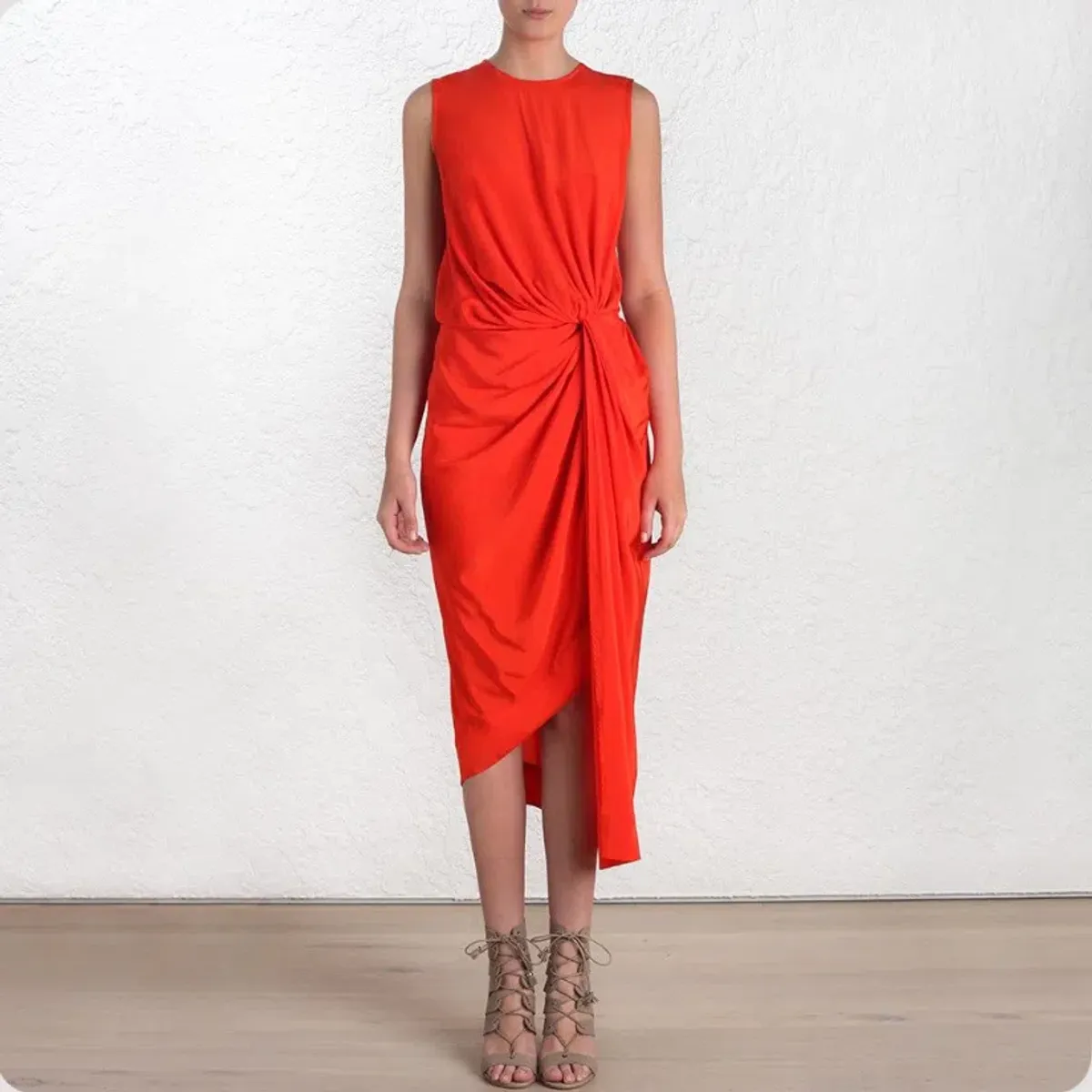 Zimmermann Orange Red Twist Asymmetrical Silk Dress Size S - Image 1