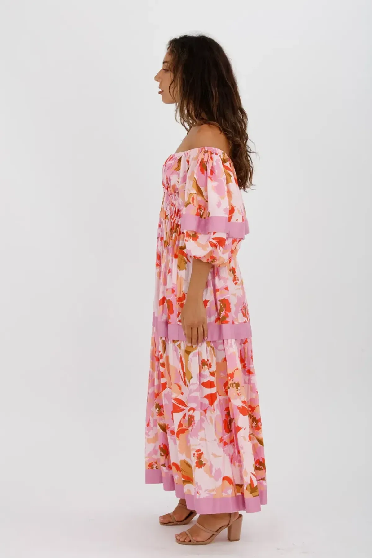 Acler Wayland Short Sleeve Printed Midi Dress Pink Floral Size 8 - Image 3