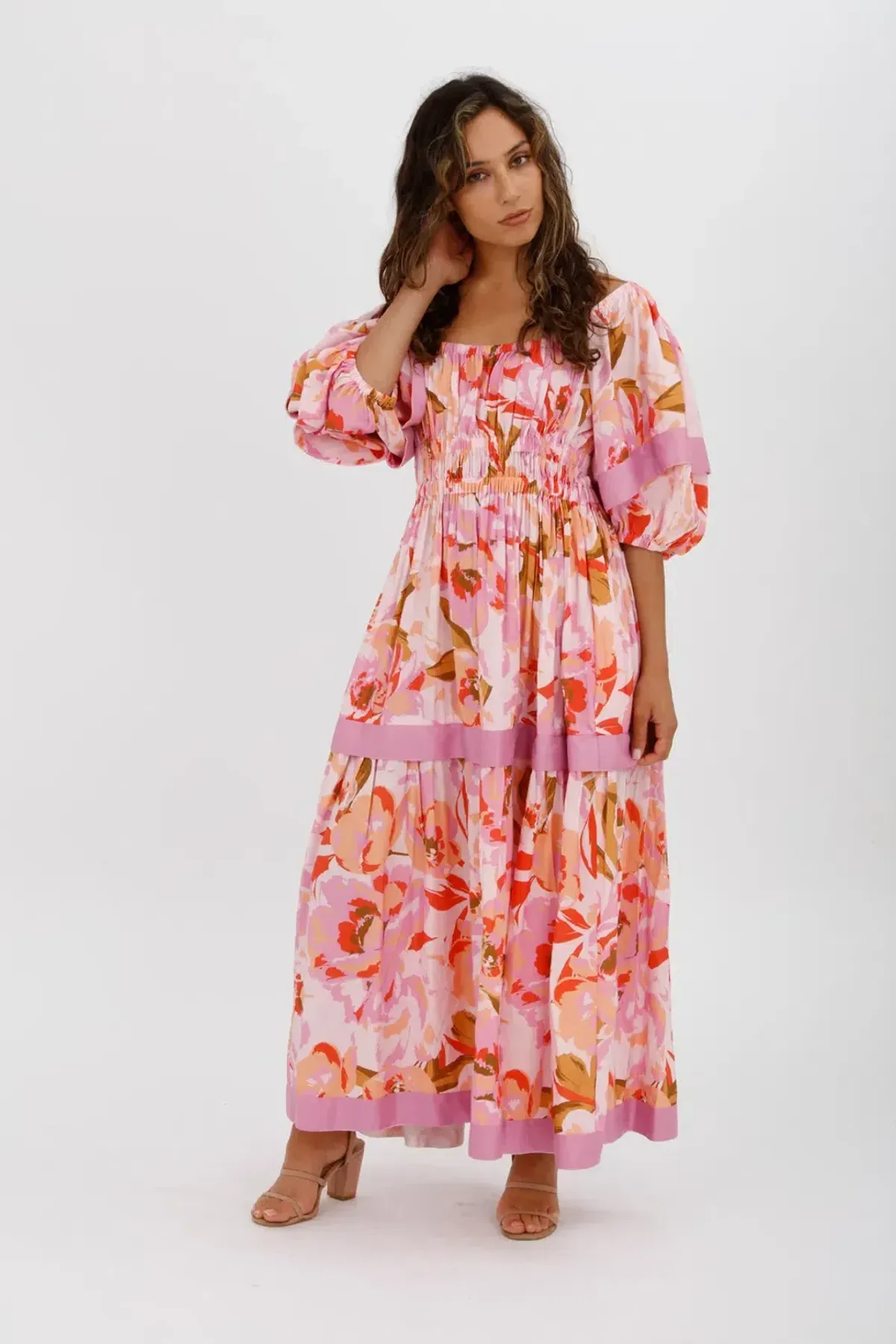 Acler Wayland Short Sleeve Printed Midi Dress Pink Floral Size 8 - Image 2