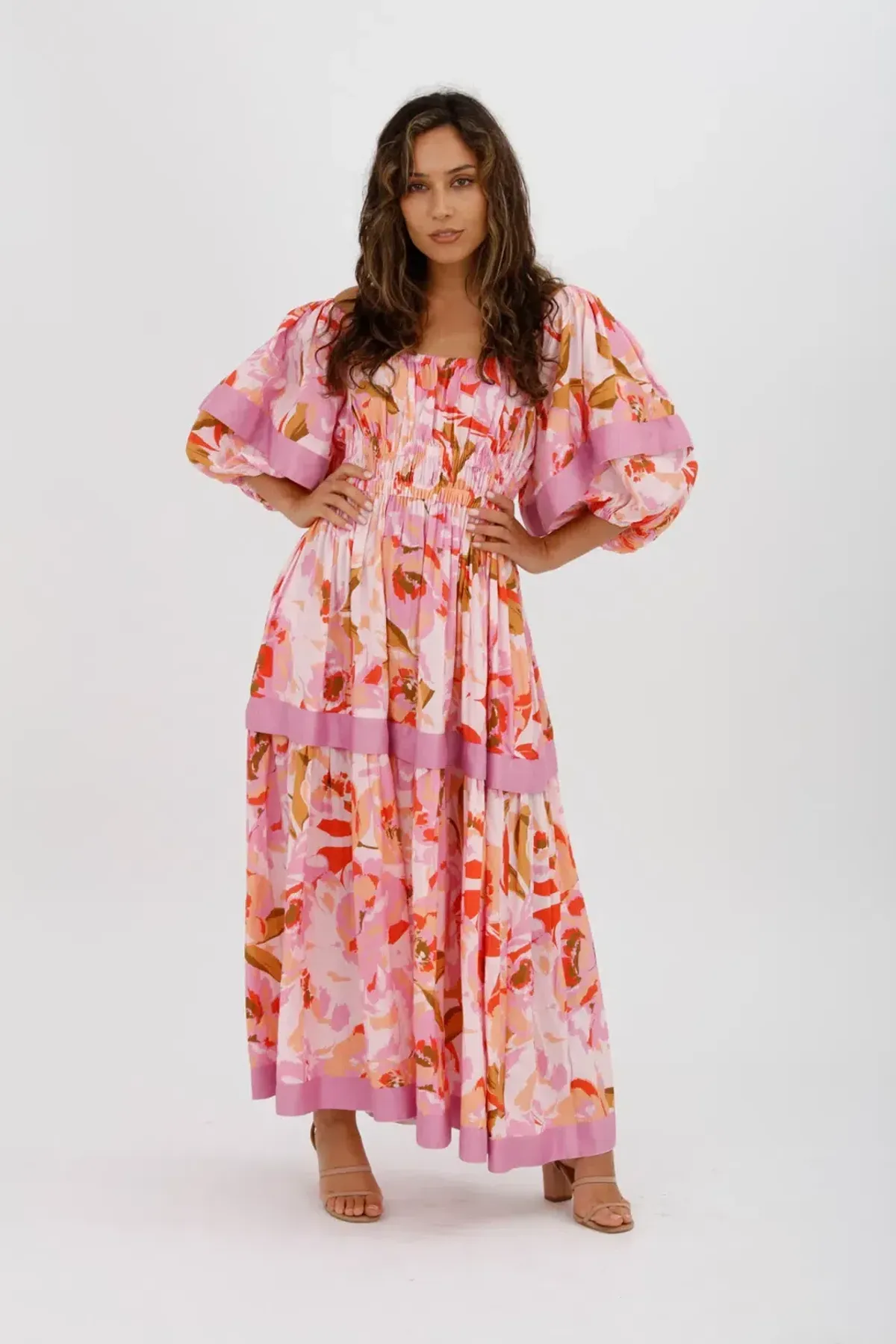 Acler Wayland Short Sleeve Printed Midi Dress Pink Floral Size 8 - Image 1