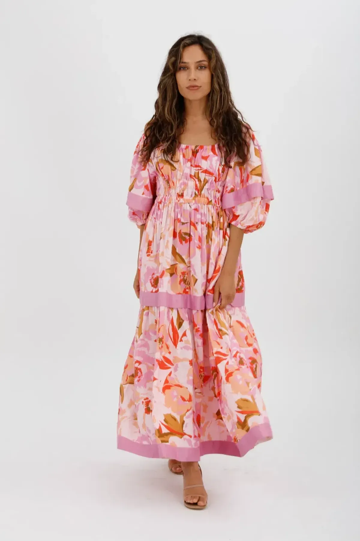 Acler Wayland Short Sleeve Printed Midi Dress Pink Floral Size 8 - Image 9