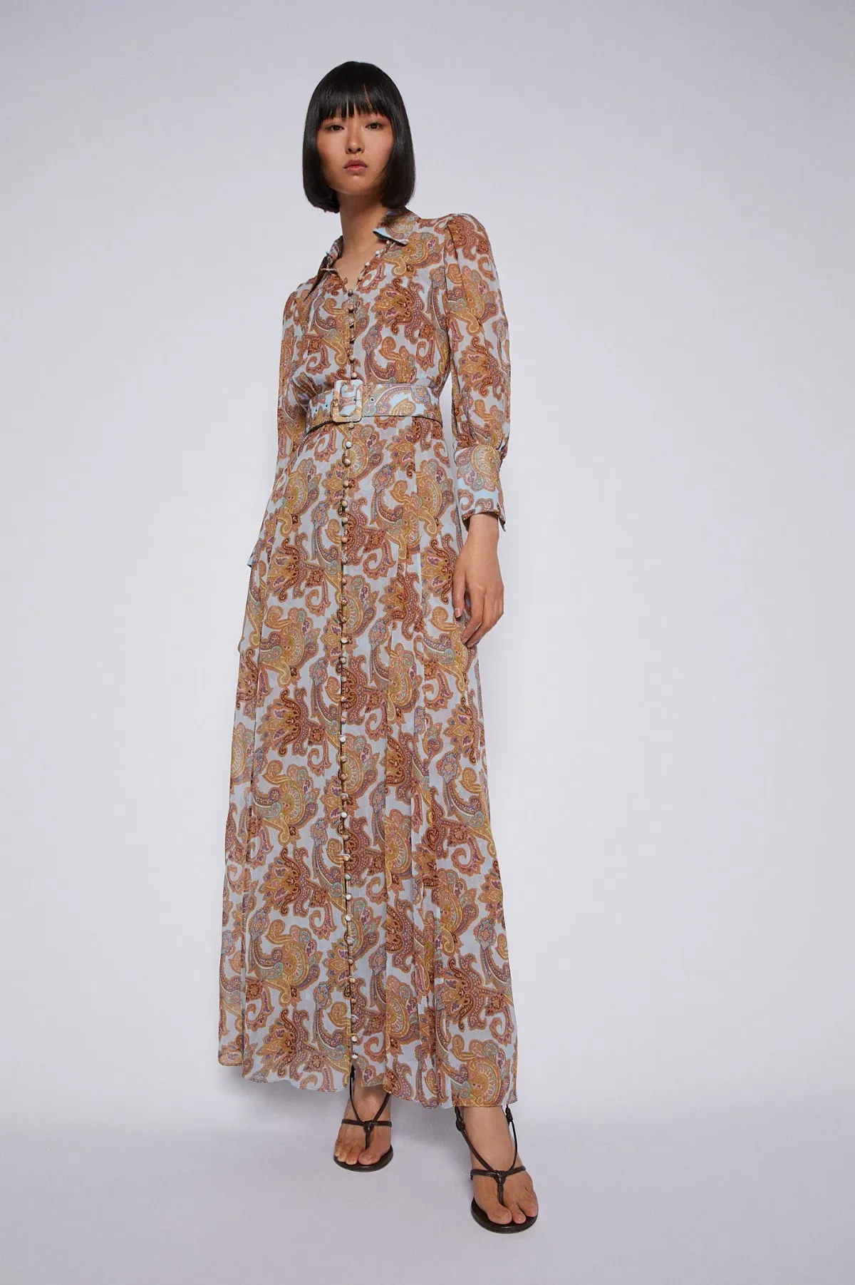 Scanlan Theodore GGT Foulard Print Maxi Dress Brown Size 10 - Image 1
