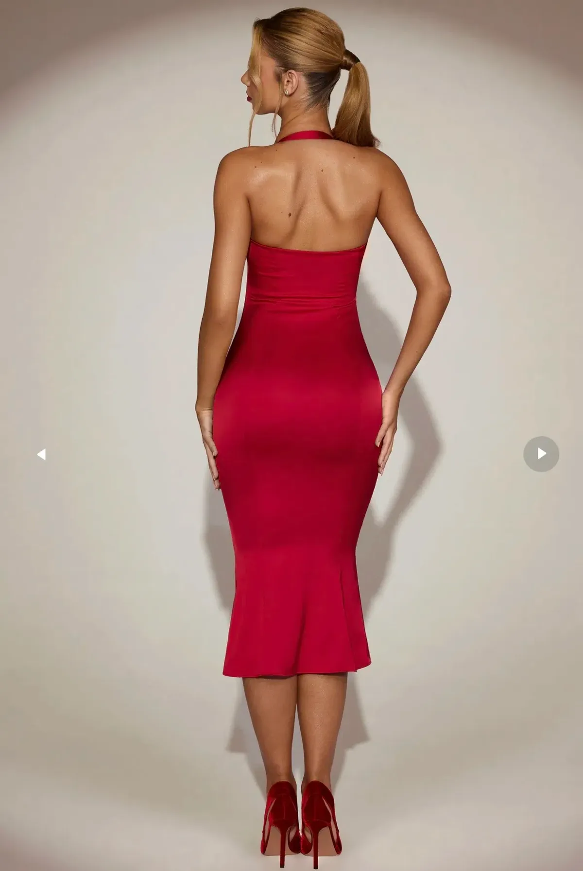 Oh Polly Elyra Satin Sweetheart Bustier Fishtail Midaxi Dress in True Red - Image 3