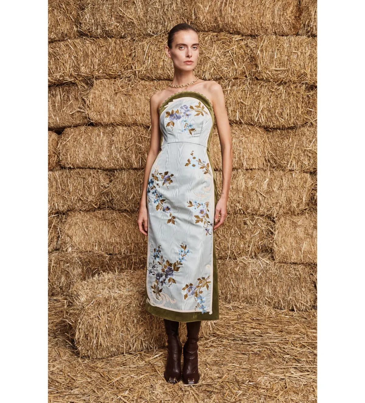 Alemais Odessa Embroidered Midi Dress in Green/Blue Floral Size AU8 - Image 1