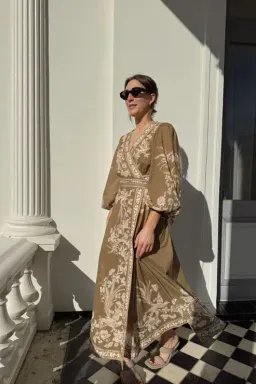 Zimmermann Anneke Wrap Dress in Olive Green Size 4 / AU 16 for rent on The Volte - image 1