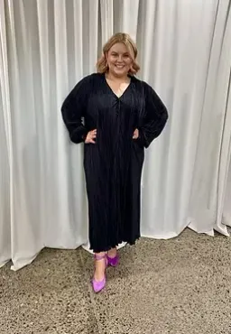 Donelli Midi Dress - Plisse Oversized Collared Shirt Dress for rent on The Volte - image 2