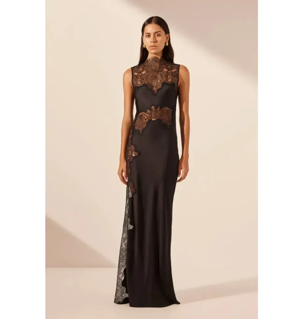 SHONA JOY JAMILA LACE HIGH NECK MAXI DRESS BLACK SIZE 8 - Image 1