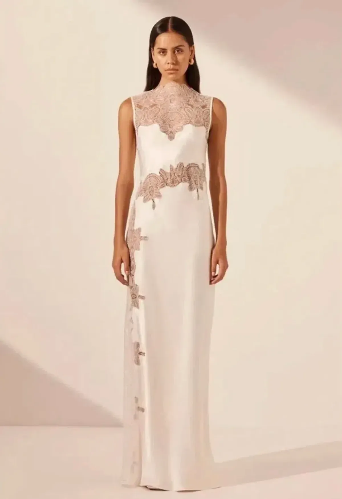 SHONA JOY JAMILA LACE HIGH NECK MAXI DRESS WHITE SIZE 8 - Image 1