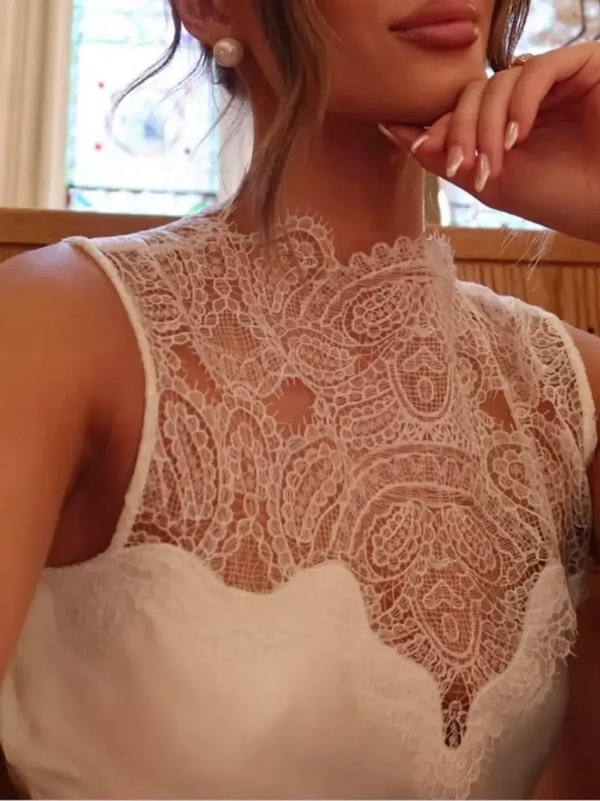 SHONA JOY JAMILA LACE HIGH NECK MAXI DRESS WHITE SIZE 8 - Image 4