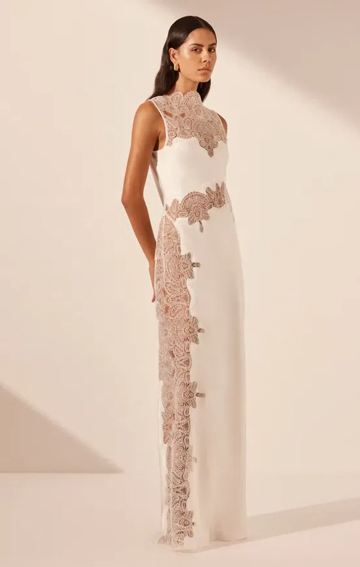 SHONA JOY JAMILA LACE HIGH NECK MAXI DRESS WHITE SIZE 8 - Image 2