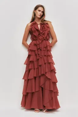 Aje Cleo gown in rust size 10 for rent on The Volte - image 1