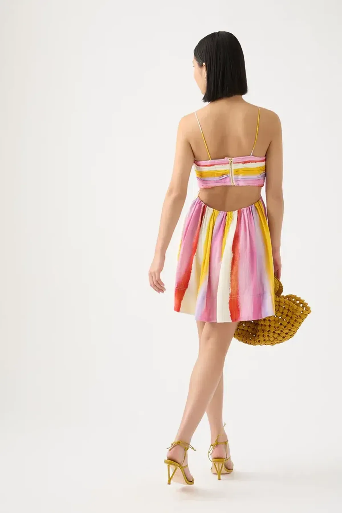 Aje Aurora Stripe Liza Ruched Baby Doll Mini Dress Cut Out Multi-colored Size 8 - Image 2