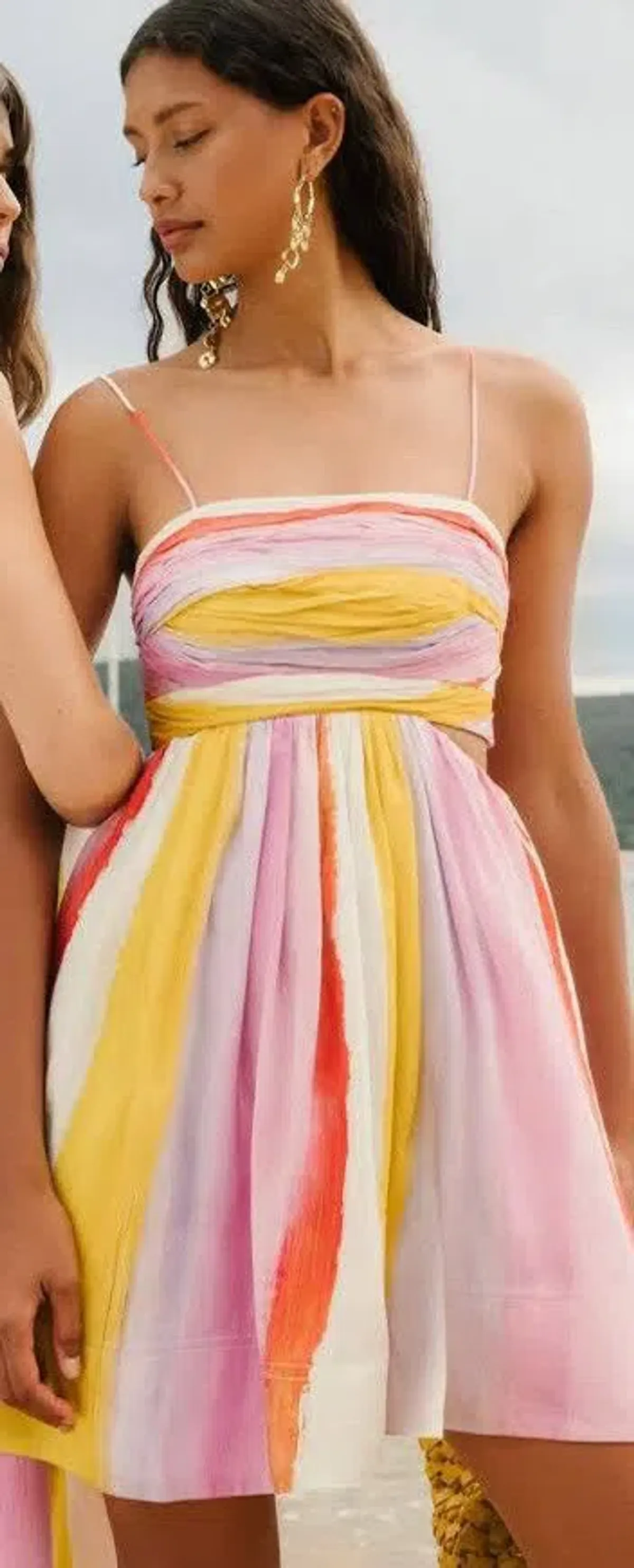 Aje Aurora Stripe Liza Ruched Baby Doll Mini Dress Cut Out Multi-colored Size 8 - Image 3