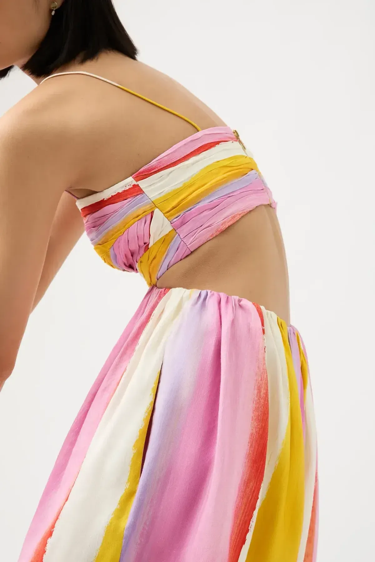 Aje Aurora Stripe Liza Ruched Baby Doll Mini Dress Cut Out Multi-colored Size 8 - Image 5