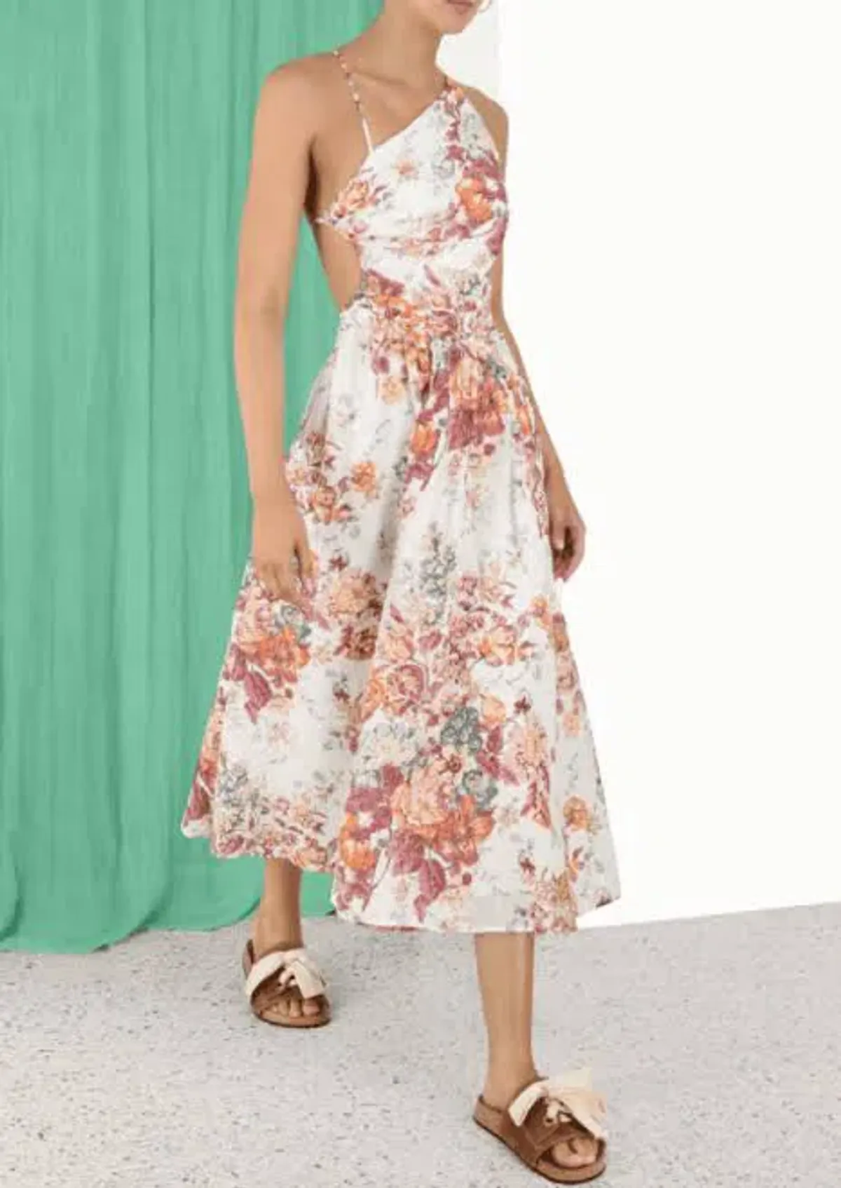 ZIMMERMANN THE PATTIE ASYMMETRIC DRESS IN CREAM FLORAL SIZE 4/AU 14 - Image 8