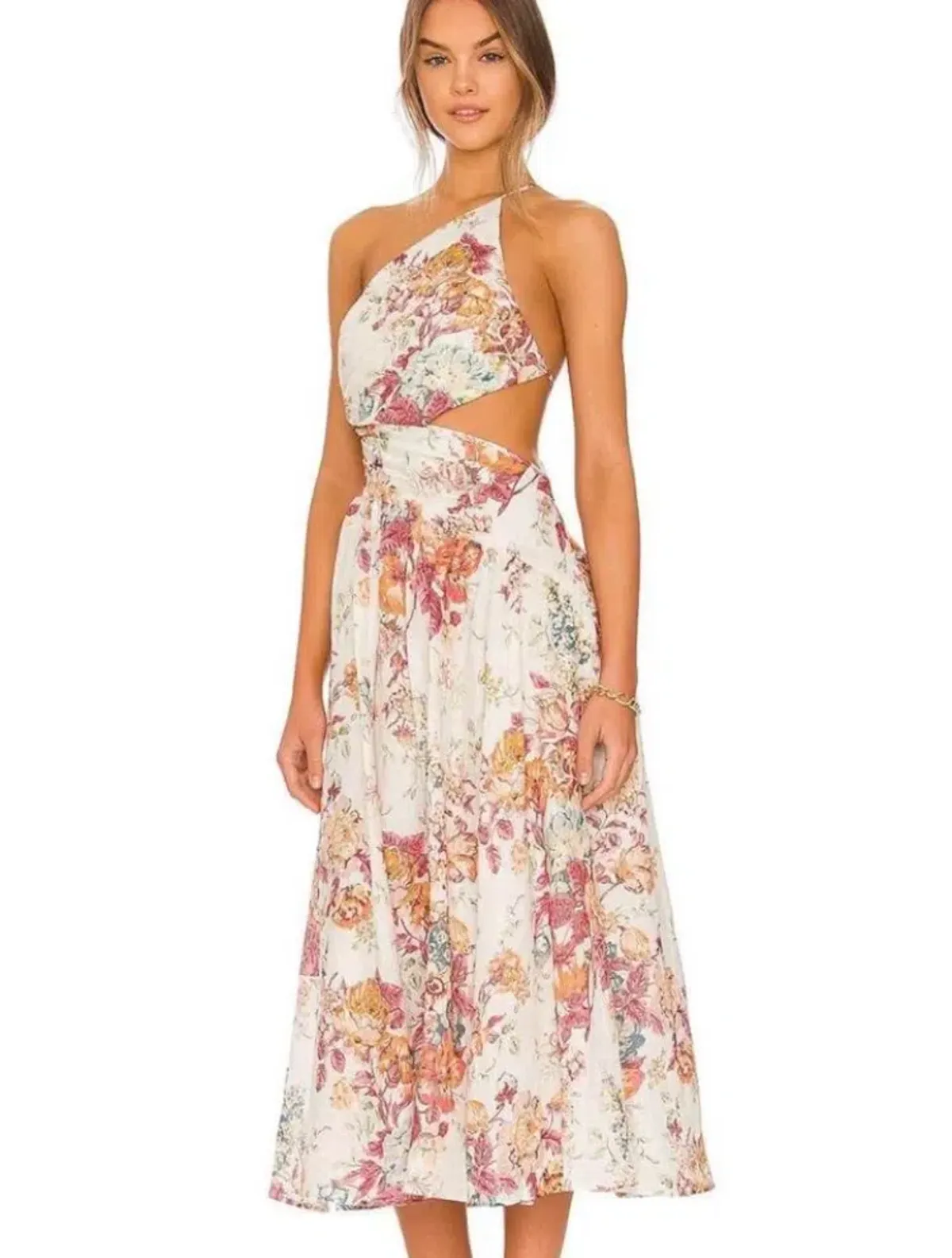 ZIMMERMANN THE PATTIE ASYMMETRIC DRESS IN CREAM FLORAL SIZE 4/AU 14 - Image 2