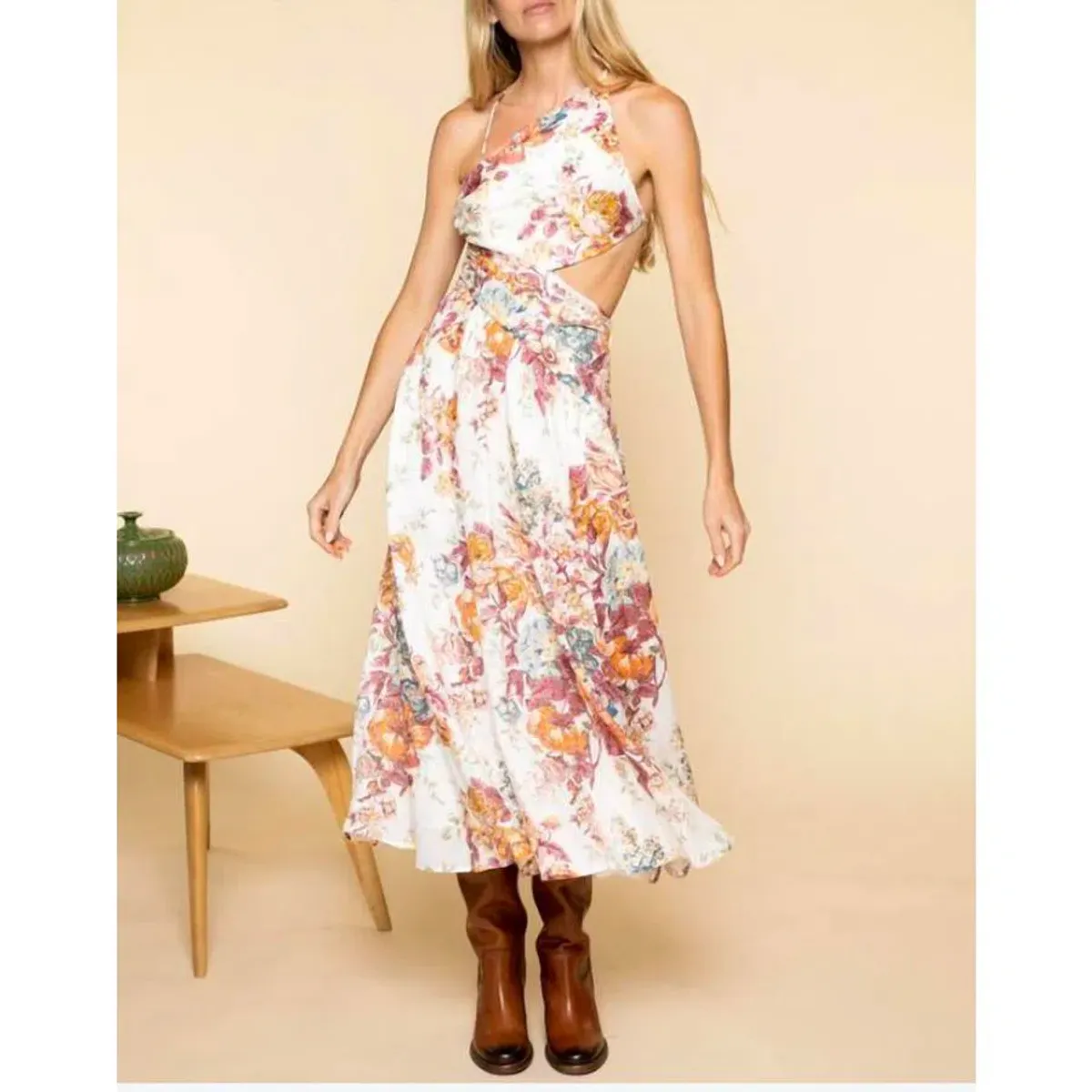 ZIMMERMANN THE PATTIE ASYMMETRIC DRESS IN CREAM FLORAL SIZE 4/AU 14 - Image 6