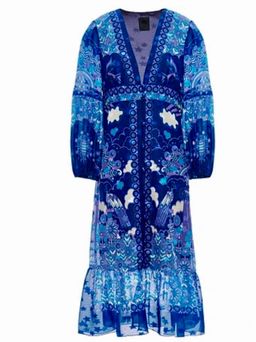 Anna Sui Ruched Printed Silk Chiffon Midi Dress Blue Size US 6 (UK 10) for rent on The Volte - image 3