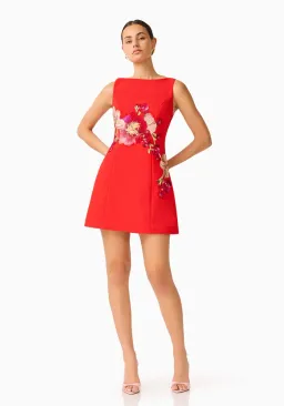 Fleurisca Embroidered A-Line Mini Dress in Scarlet Red Size 8 for rent on The Volte - image 1
