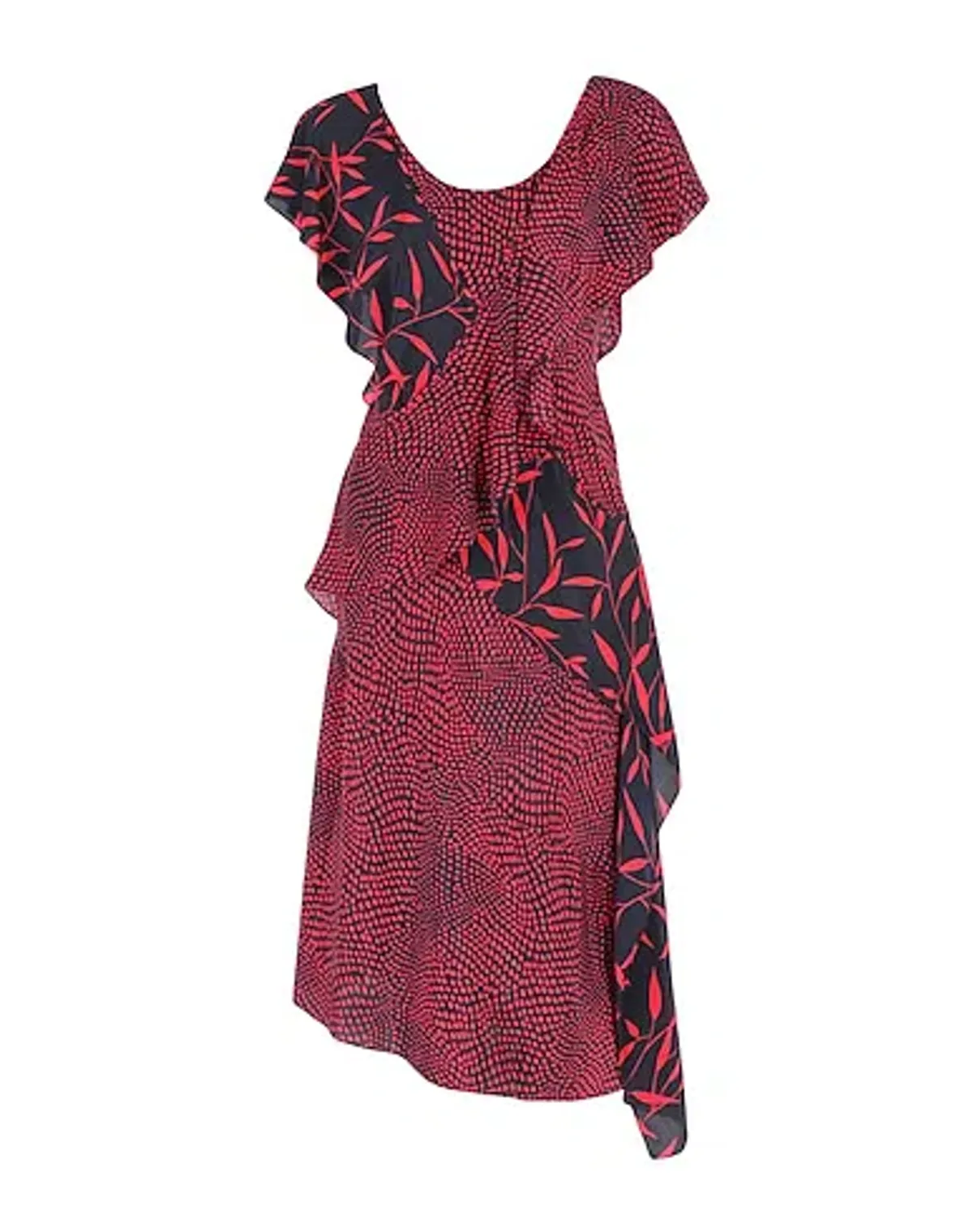 Diane von Furstenberg Draped Ruffle Dress Red Black  - Image 2