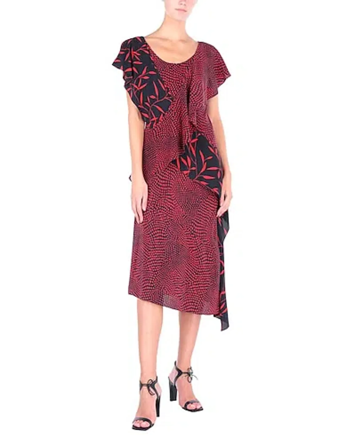 Diane von Furstenberg Draped Ruffle Dress Red Black  - Image 4
