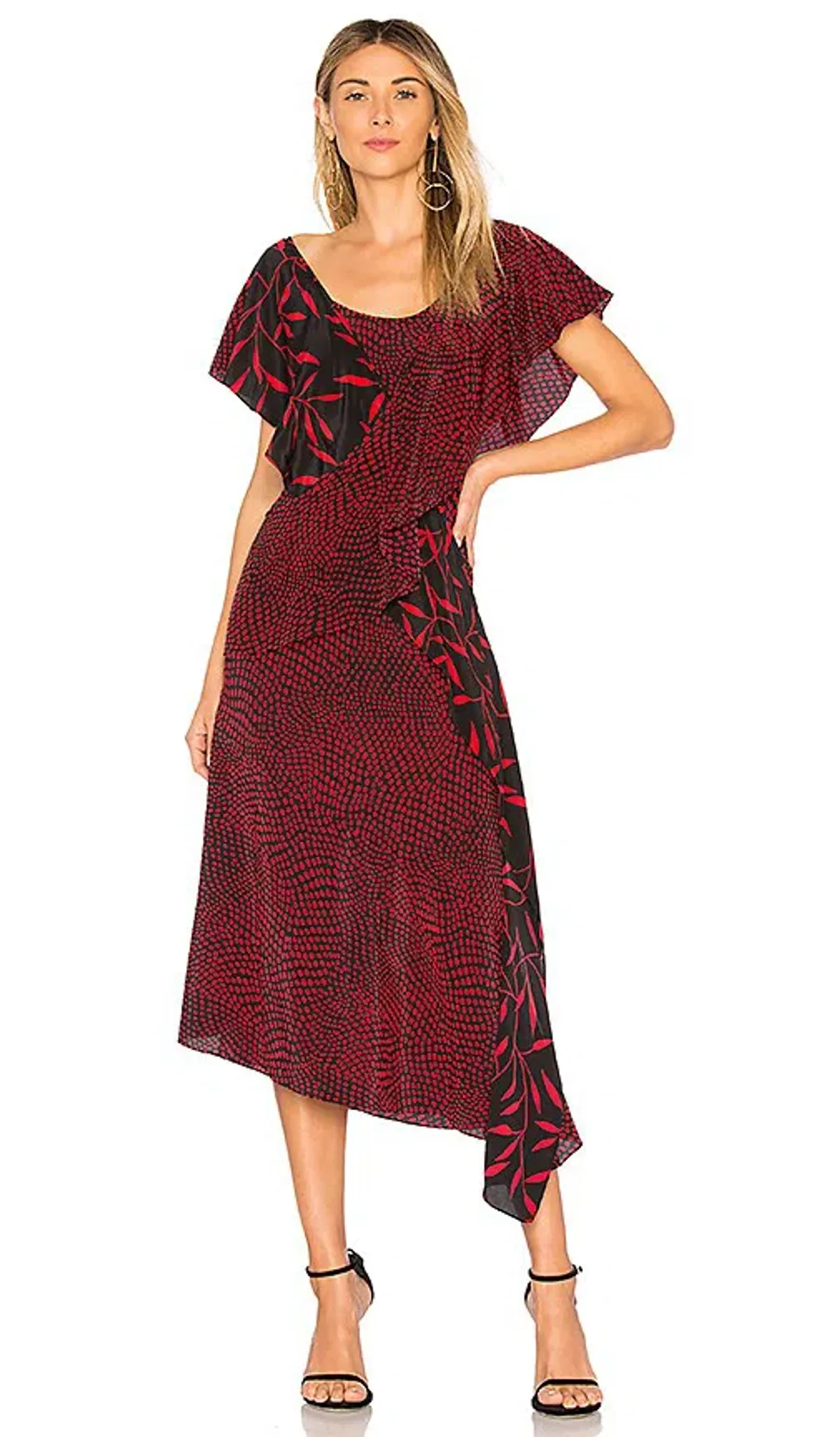 Diane von Furstenberg Draped Ruffle Dress Red Black  - Image 1