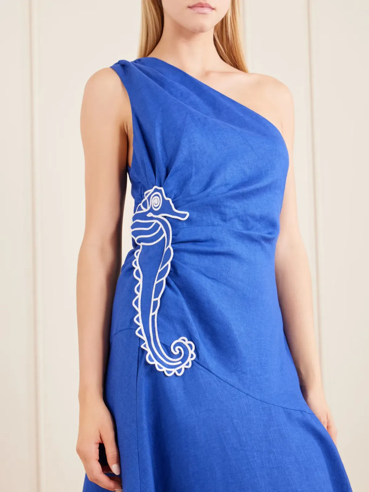 Farm Rio seahorse one shoulder linen maxi dress blue M - Image 2