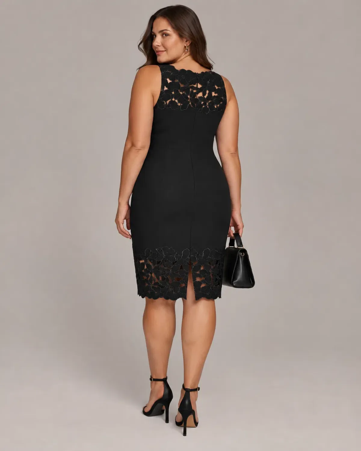 Donna Karan Black Floral Cutwork Midi Dress - Image 2