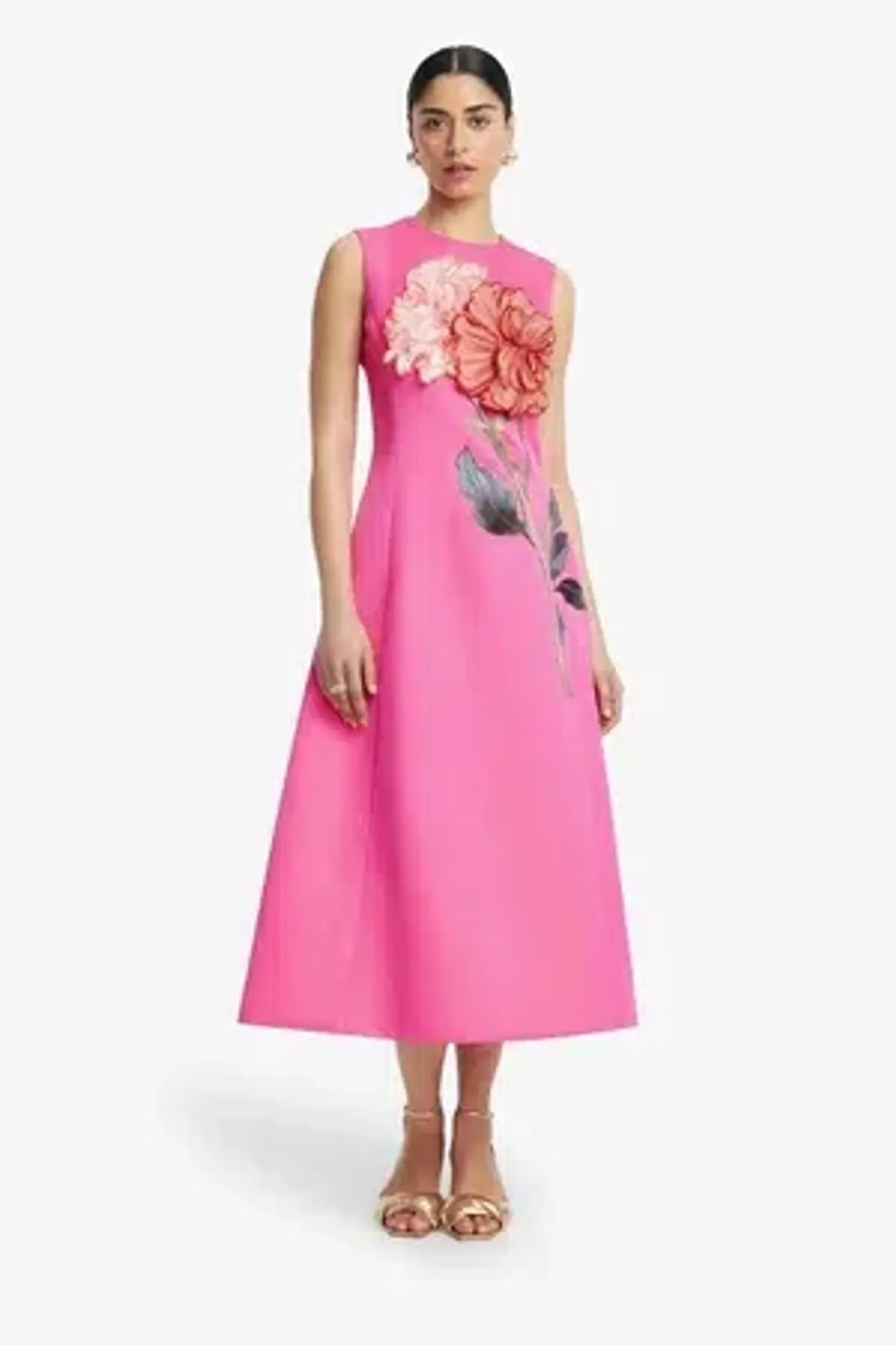 Leo Lin Cleo Applique Midi Dress - Fuchsia - Size 16 - Image 2
