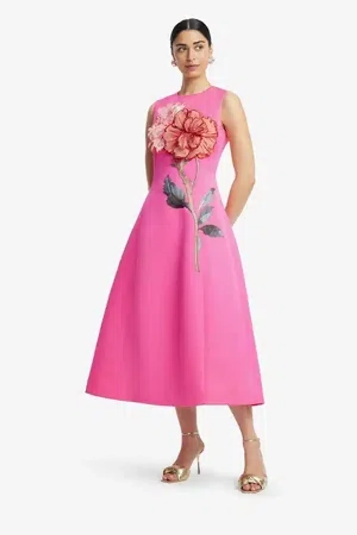 Leo Lin Cleo Applique Midi Dress - Fuchsia - Size 16 - Image 3